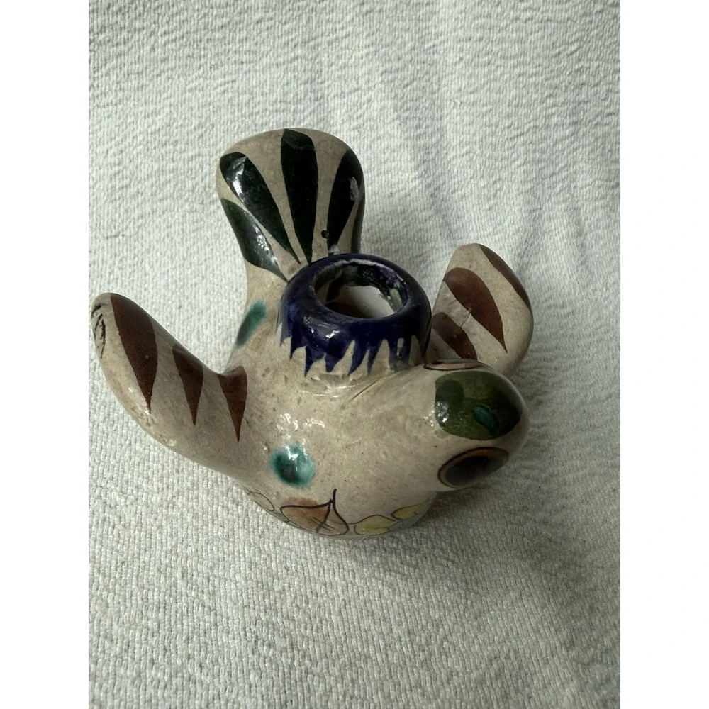 Mexican Tonala Pottery Bird Candle Holder Folk Art Figurine Hand Painted VTG  4